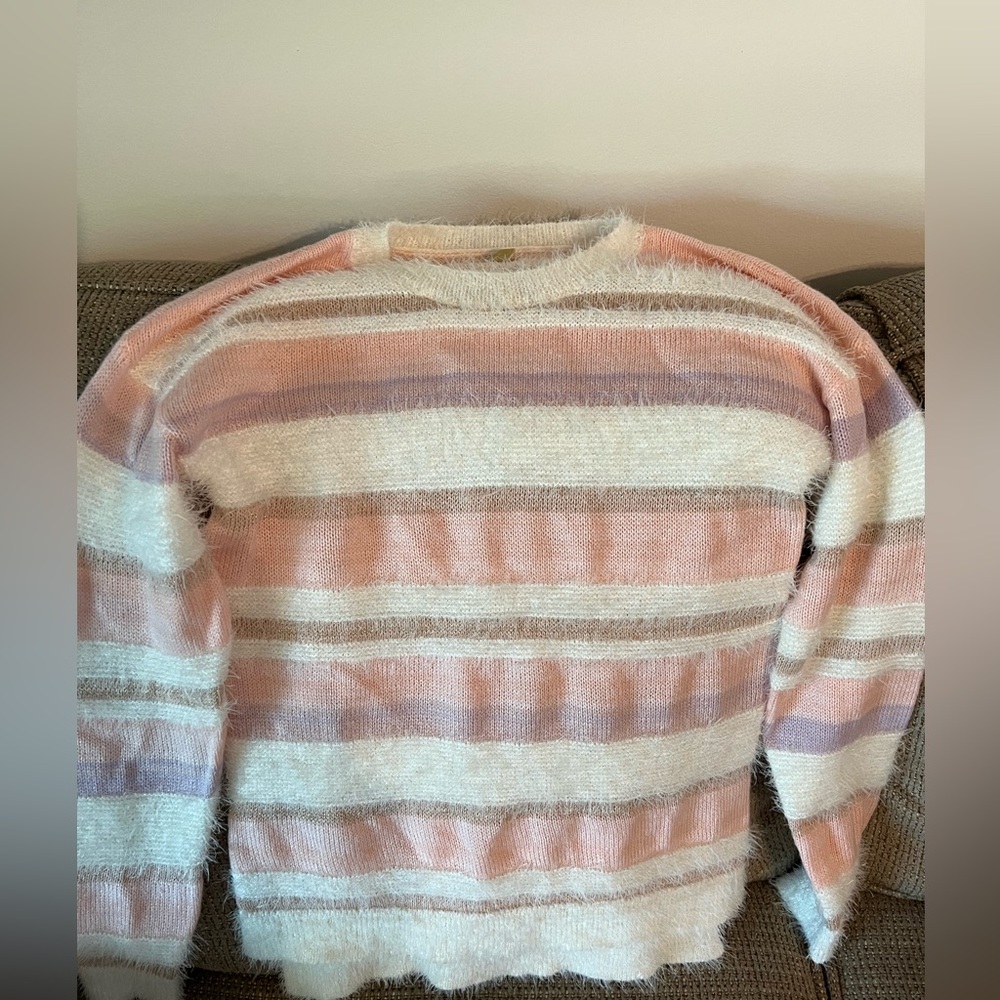 girls true craft fuzzy striped sweater